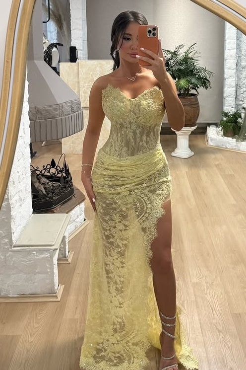 Sweetheart Strapless Ruched Empire Sheer Lace Party Prom Dress