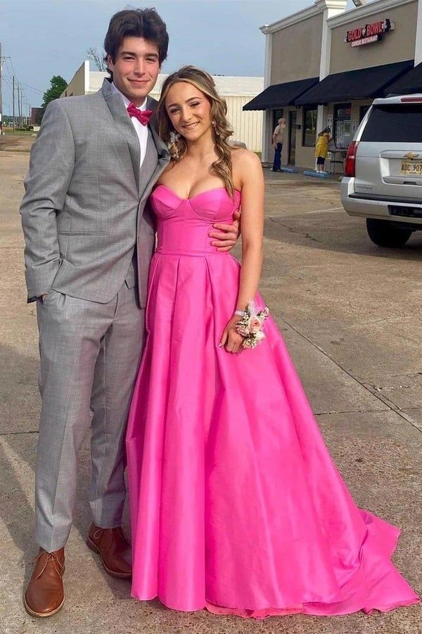 Sweetheart Strapless Satin A-Line Empire Long Party Prom Dress