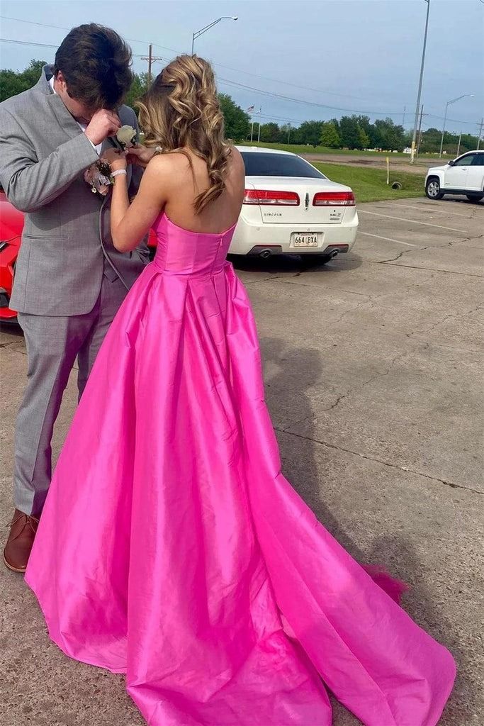 Sweetheart Strapless Satin A-Line Empire Long Party Prom Dress