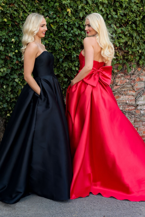 Sweetheart Strapless Satin A-Line Long Prom Dress