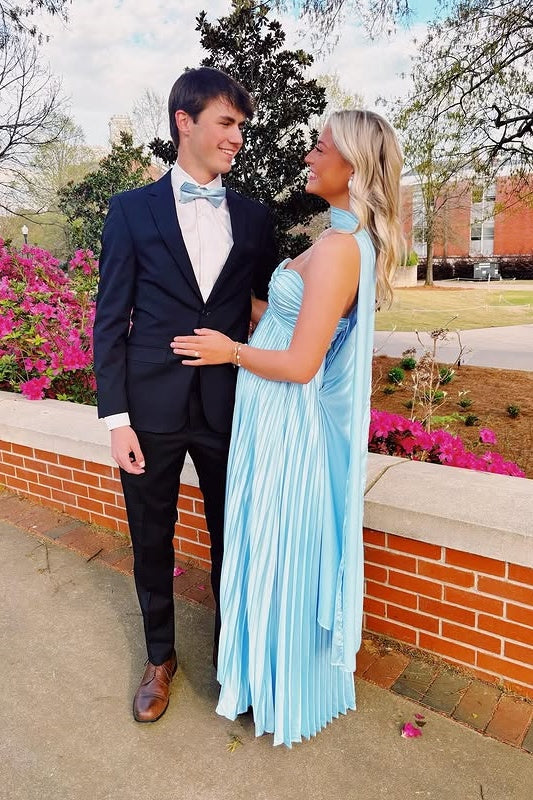 Sweetheart Strapless Satin A-Line Pleated Party Prom Dress