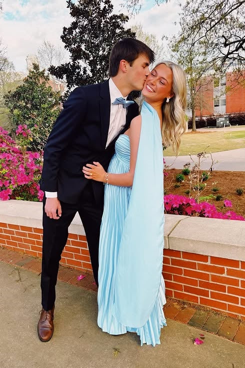 Sweetheart Strapless Satin A-Line Pleated Party Prom Dress