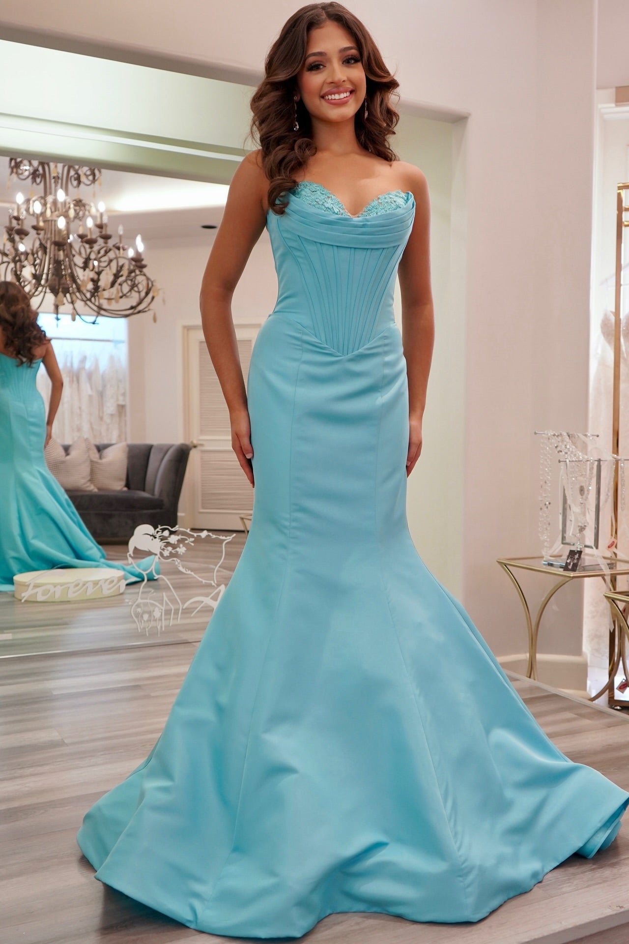 Sweetheart Strapless Satin Empire Mermaid Prom Party Dress 