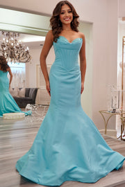 Sweetheart Strapless Satin Empire Mermaid Prom Party Dress 