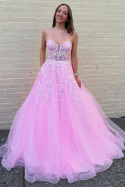 Sweetheart Strapless Sheer Empire Appliques Tulle A-Line Party Prom Dress