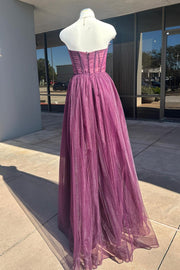 Sweetheart Strapless Sheer Empire Tulle A-Line Party Prom Dress 