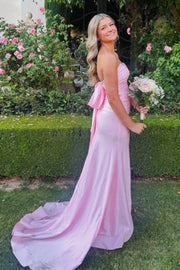 Sweetheart Strapless Tie Mermaid Satin Party Prom Dress With Train