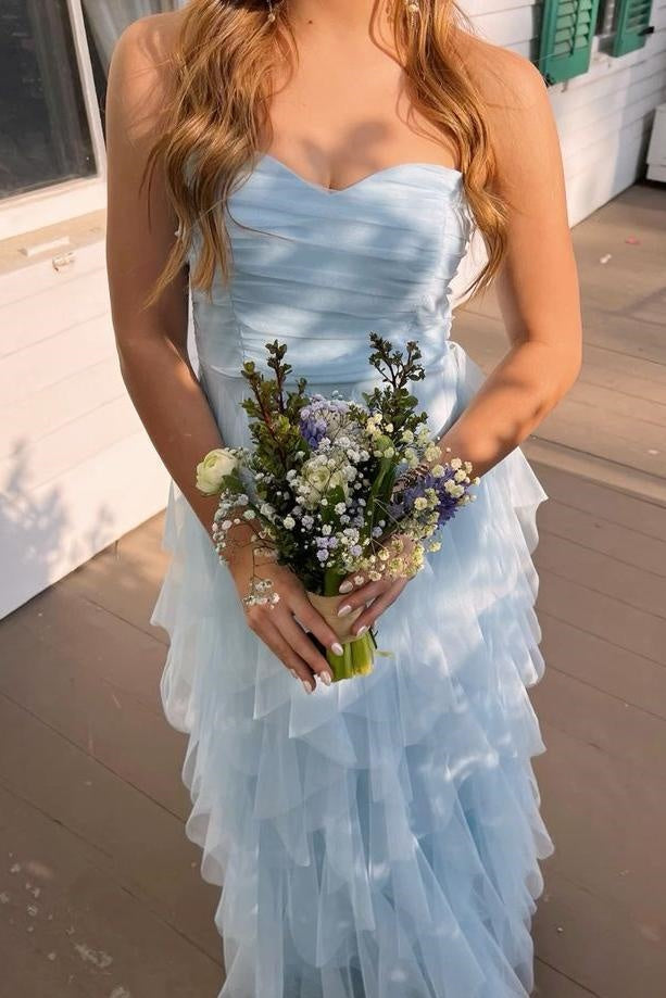 Sweetheart Strapless Tulle A-Line Empire Tiered Party Prom Dress