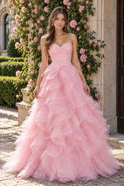 Sweetheart Strapless Tulle A-Line Ruffle Long Formal Party Prom Dress
