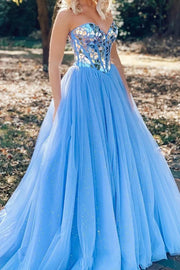 Sweetheart Strapless Two Tone A-Line Glitter Beaded Prom Dress