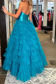 Sweetheart Strapless Two Tone Tiered Long Prom Dress