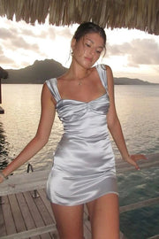 Sweetheart Straps Empire Sheath Mini Satin Party Homecoming Dress