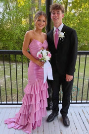Sweetheart Straps Pleated Empire Tiered Party Prom Dress With Train