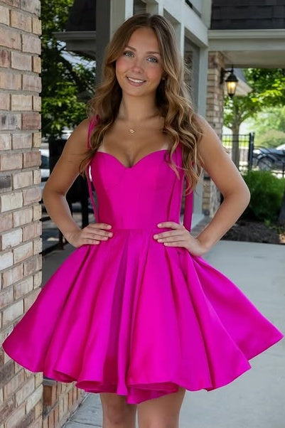 Sweetheart Straps Satin A-Line Empire Homecoming Dress