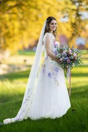 Sweetheart Straps Tulle A-Line Floral Appliques Party Prom Dress