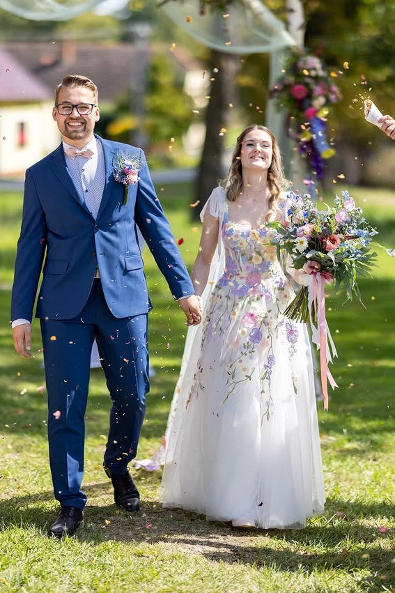 Sweetheart Straps Tulle A-Line Floral Appliques Party Prom Dress