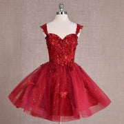 Sweetheart Straps Tulle A-Line Lace Appliques Red Homecoming Dress