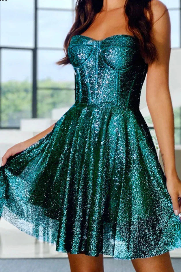 Sweetheart Strapless Glitter Tulle A Line Homecoming Dress Joyofdress