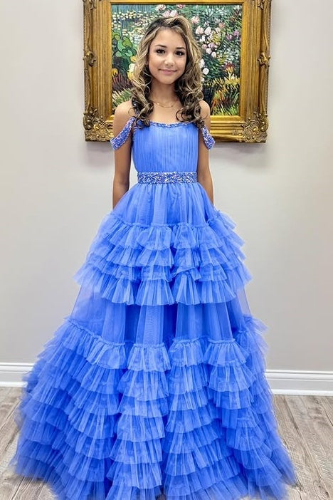 Tiered Tulle A-Line Beaded Girl Pageant Dress Custom Color / CHILD 12