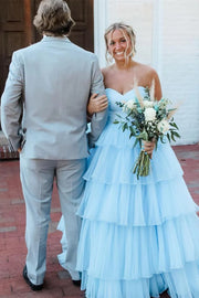 Tiered Tulle A-Line Empire Sweetheart Strapless Party Prom Dress