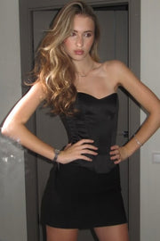 Tight Sweetheart Strapless Black Satin Mini Homecoming Dress