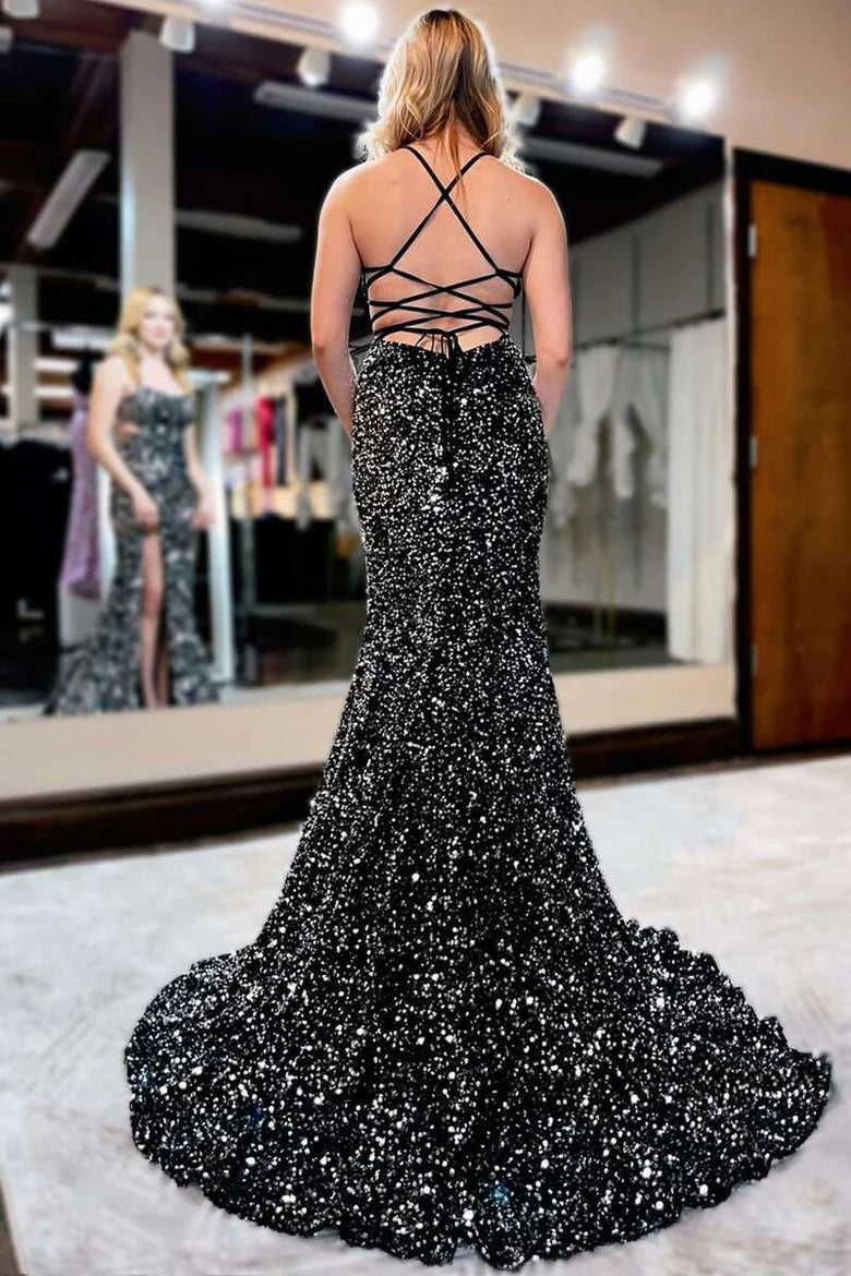 Trumpet Bateau Sleeveless Fully Sequins Prom Dress