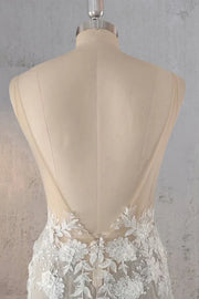 Trumpet Lace V-Neck Sleeveless Appliques Wedding Dress