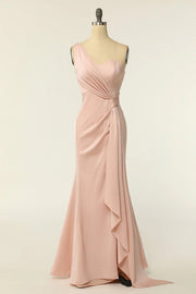 Trumpet One Shoulder Sleeves Empire Ruffled Bridesmaid Dress