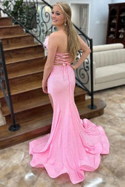 Trumpet Strapless Empire With Side Slit Lace Up Prom Dress