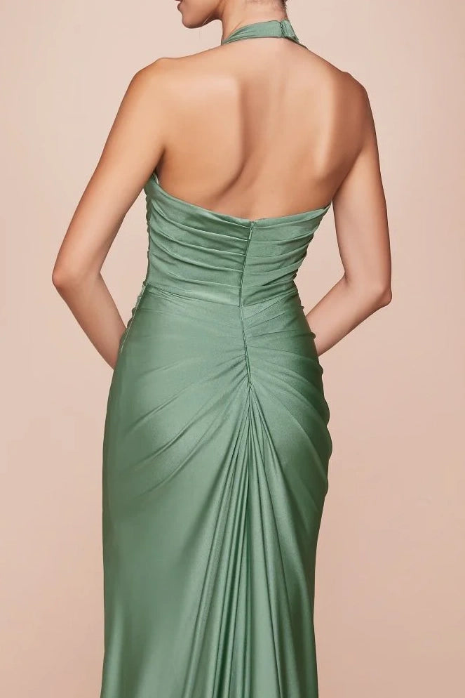 Trumpet Sweetheart Halter Ruched Long Bridesmaid Dress With Train