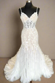 Trumpet Sweetheart Sleeveless Illusion Lace Appliques Wedding Dress