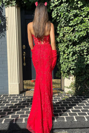 Trumpet Sweetheart Strapless Lace Appliques Prom Dress