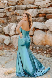 Trumpet Sweetheart Strapless Satin Empire Prom Dress With Side Slit