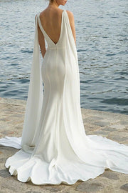 Trumpet V-Neck Sleeveless Open Back Wedding Dress With Detachable Bolero