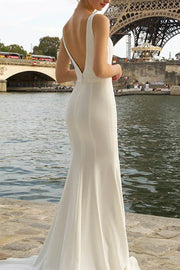 Trumpet V-Neck Sleeveless Open Back Wedding Dress With Detachable Bolero