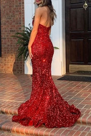 Trumpet V-Neck Strapless Party Prom Dress With Fully Sequins