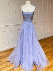 Tulle A-Line Bateau Appliques Lace Up Prom Dress