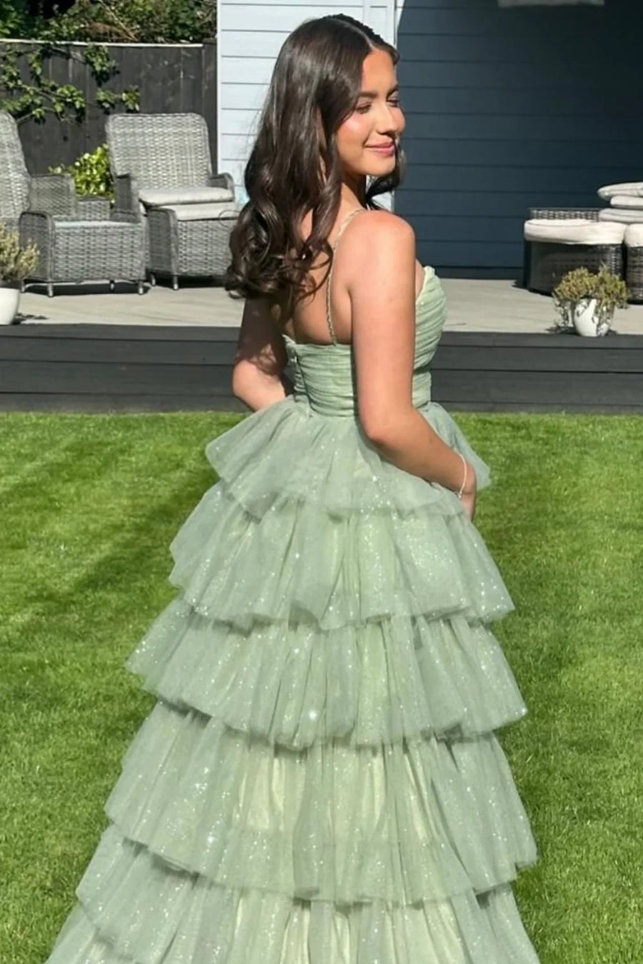 Tulle A-Line Empire Sweetheart Sleeveless Tiered Party Prom Dress