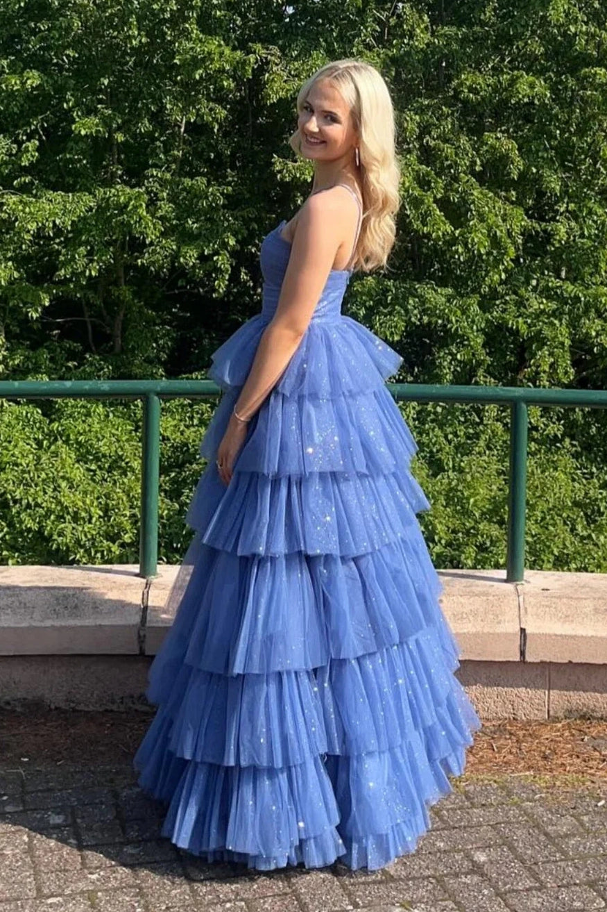 Tulle A-Line Empire Sweetheart Sleeveless Tiered Party Prom Dress