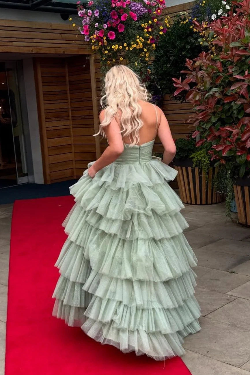 Tulle A-Line Empire Sweetheart Sleeveless Tiered Party Prom Dress