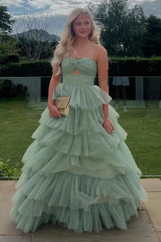 Tulle A-Line Empire Sweetheart Sleeveless Tiered Party Prom Dress