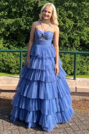 Tulle A-Line Empire Sweetheart Sleeveless Tiered Party Prom Dress