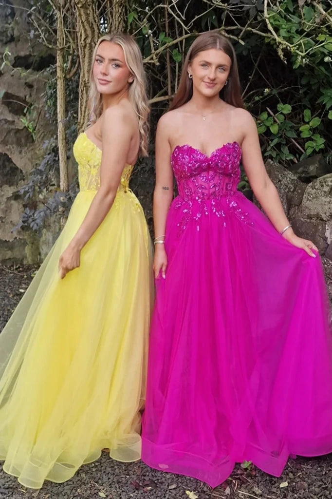 Tulle A-Line Empire Sweetheart Strapless Appliques Party Prom Dress