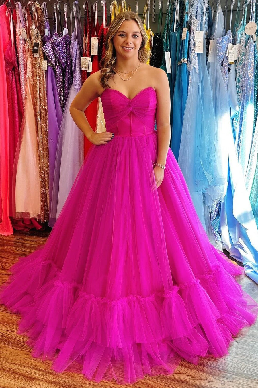 Tulle A-Line Empire Sweetheart Strapless Long Party Prom Dress