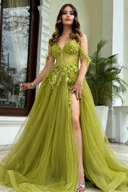 Tulle A-Line Lace Appliques Off-Shoulder Party Prom Dress