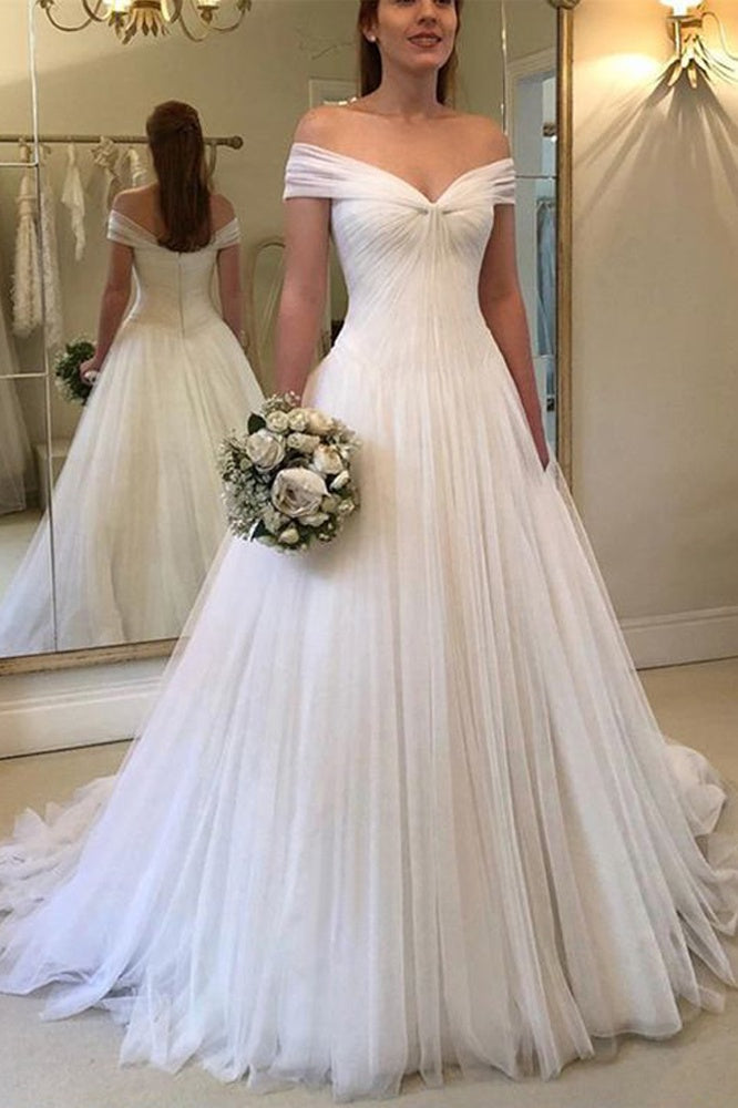 Tulle A-Line Off-Shoulder Empire Beach Wedding Dress