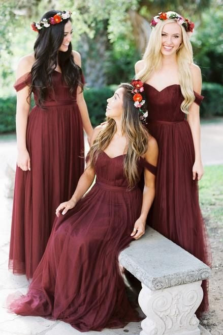 Tulle A-Line Off-Shoulder Sleeveless Bridesmaid Dress