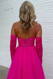 Tulle A-Line One Shoulder Empire Lace Appliques Prom Dress