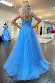 Tulle A-Line One Shoulder Sleeveless Empire Prom Dress