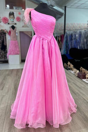 Tulle A-Line One Shoulder Sleeveless Empire Prom Dress